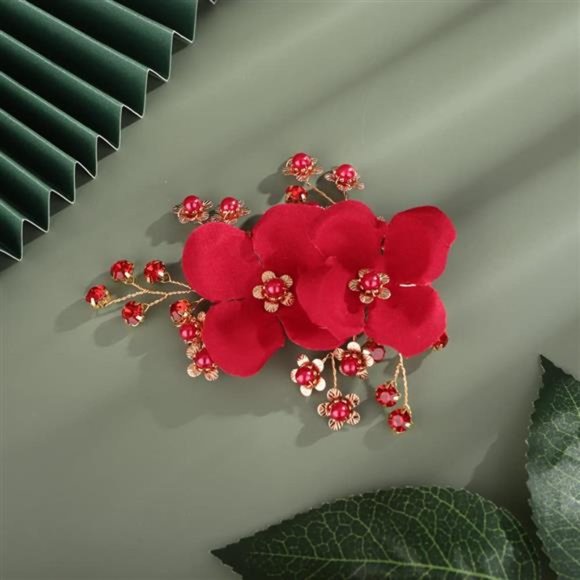Sither Red Hair Clip for Bridal Floral Hair Comb for Women Wedding Hair main image 5